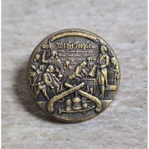 Vintage "We the People" Constitution Signing USA Bronze Tone Lapel Pinback Pin